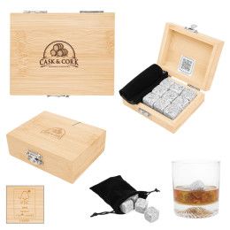 Custom Whiskey Stone Ice Cubes In FSC Bamboo Box - All Colors Custom Whiskey Stone Ice Cubes In FSC Bamboo Box - All Colors