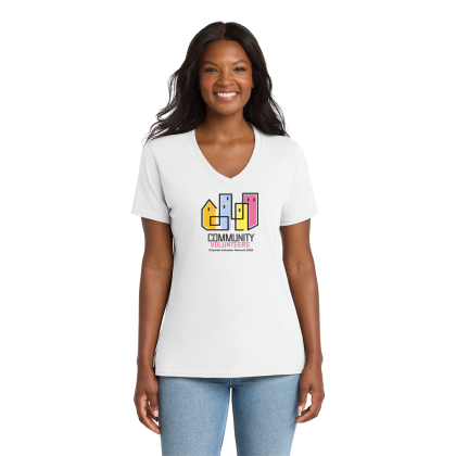 Custom Port & Company Women's Core Cotton V-Neck Tee - White Custom Port & Company Women's Core Cotton V-Neck Tee - White