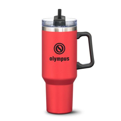 Custom Compeer Handle Travel Mug with Straw 40 oz - Red Custom Compeer Handle Travel Mug with Straw 40 oz - Red