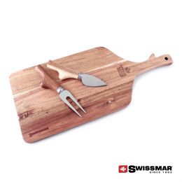 Custom Swissmar Acacia Paddle Cutting Board & Knife Set