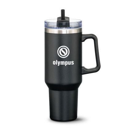 Custom Compeer Handle Travel Mug with Straw 40 oz - Black Custom Compeer Handle Travel Mug with Straw 40 oz - Black