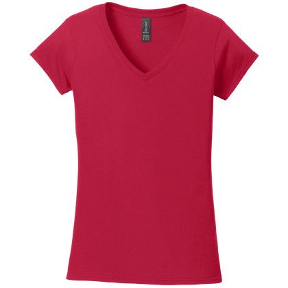 Custom Gildan Softstyle Women's Fit V-Neck T-Shirt - Cherry Red Custom Gildan Softstyle Women's Fit V-Neck T-Shirt - Cherry Red