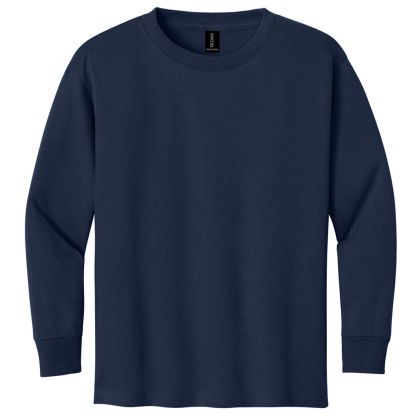 Custom Gildan Youth Heavy Cotton 100% Cotton Long Sleeve T-Shirt - Navy Front View 
