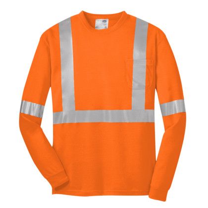 Custom CornerStone Full Color ANSI 107 Class 2 Long Sleeve Safety T-Shirt - Safety Orange