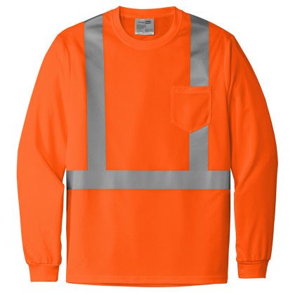 Custom CornerStone ANSI 107 Class 2 Mesh Long Sleeve Tee - Safety Orange Front Custom CornerStone ANSI 107 Class 2 Mesh Long Sleeve Tee - Safety Orange Front