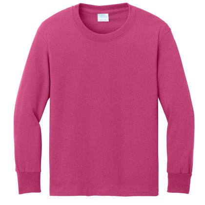 Custom Port & Company Youth Long Sleeve Core Cotton Tee -Sangria