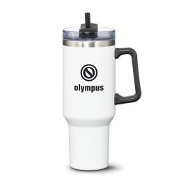 Custom Compeer Handle Travel Mug with Straw 40 oz - White Custom Compeer Handle Travel Mug with Straw 40 oz - White