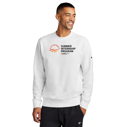 Custom Nike Full Color Club Fleece Sleeve Swoosh Crew - White Custom Nike Full Color Club Fleece Sleeve Swoosh Crew - White