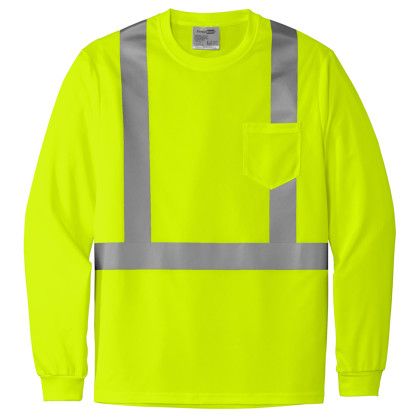Custom CornerStone ANSI 107 Class 2 Mesh Long Sleeve Tee - Safety yellow Front View Custom CornerStone ANSI 107 Class 2 Mesh Long Sleeve Tee - Safety yellow Front View