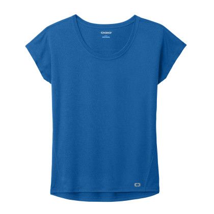 Custom OGIO Full Color Women's Pulse Dolman Tee - Electric Blue Front View Custom OGIO Full Color Women's Pulse Dolman Tee - Electric Blue Front View