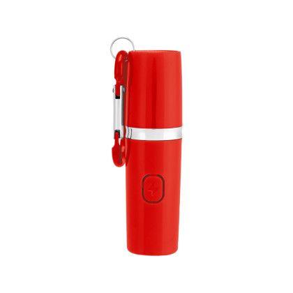 Custom Rechargeable Portable Alarm And Flashlight With Carabiner Attachment - Red - Front View Custom Rechargeable Portable Alarm And Flashlight With Carabiner Attachment - Red - Front View