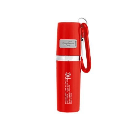Custom Rechargeable Portable Alarm And Flashlight With Carabiner Attachment - Red - Back View Custom Rechargeable Portable Alarm And Flashlight With Carabiner Attachment - Red - Back View