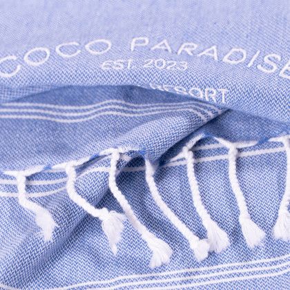 Custom Peshtemal Hand Towel - Embroidered - Blue - Close View Custom Peshtemal Hand Towel - Embroidered - Blue - Close View