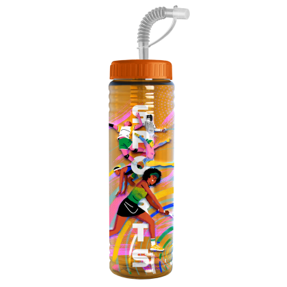 Custom 24 Oz. Slim Fit UpCycle RPET Bottle With Straw Lid - Translucent orange