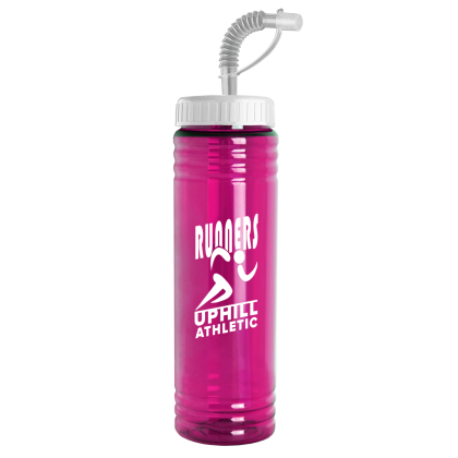 Custom 24 Oz. Slim Fit UpCycle RPET Bottle With Straw Lid - Translucent hot pink