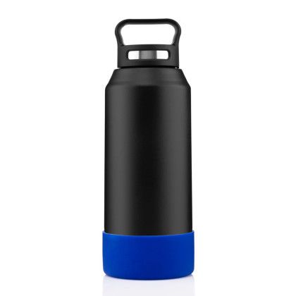 Custom 32 oz Growler Bottle w/Silicone Bowl - Black/Royal Blue 
