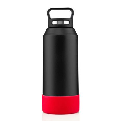 Custom 32 oz Growler Bottle w/Silicone Bowl - Black/Red