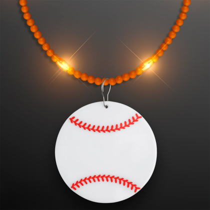 Custom Still-Light Orange Beads With Baseball Medallion - Front View 