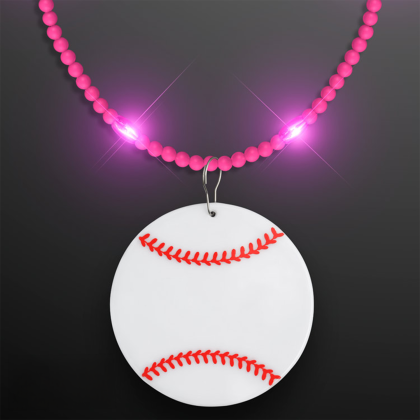 Custom Still-Light Pink Beads With Baseball Medallion - Front View 