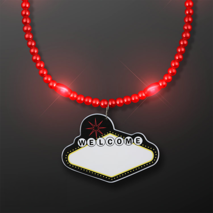 Custom Red LED Bead Necklace with Las Vegas Medallion - Front View 