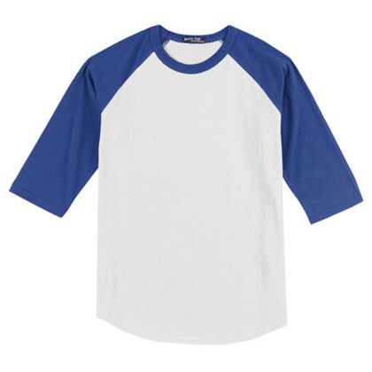 Custom Sport-Tek Full Color Printed Sport-Tek Youth Colorblock Raglan Jersey - White/royal Front View Custom Sport-Tek Full Color Printed Sport-Tek Youth Colorblock Raglan Jersey - White/royal Front View