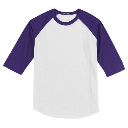 Custom Sport-Tek Full Color Printed Sport-Tek Youth Colorblock Raglan Jersey - White/Purple Custom Sport-Tek Full Color Printed Sport-Tek Youth Colorblock Raglan Jersey - White/Purple