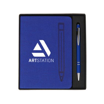 Custom Magnetic Journal & Metal Pen Set - Blue - Front View Custom Magnetic Journal & Metal Pen Set - Blue - Front View