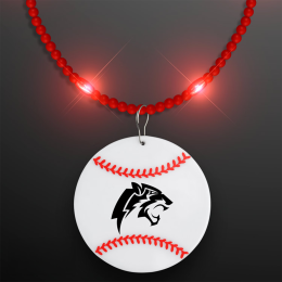 Custom Still-Light Red Beads With Baseball Medallion