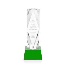 Custom 10" Toscana Optical Crystal Award on Base - Green