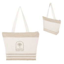 Custom Marlo 10 oz. Recycled Cotton Zippered Tote Bag - Natural with Beige Custom Marlo 10 oz. Recycled Cotton Zippered Tote Bag - Natural with Beige