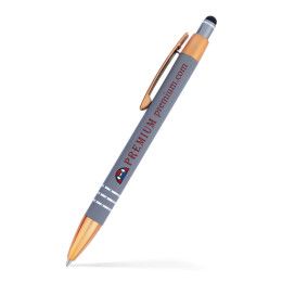 Penny Stylus Satin Soft Touch Metal Pen Copper Accents - Low Quantities - Grey Penny Stylus Satin Soft Touch Metal Pen Copper Accents - Low Quantities - Grey