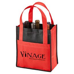 Custom Toscana Six Bottle Non-Woven Wine Tote - Red