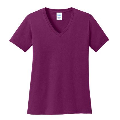Custom Port & Company Full Color Women's Core Cotton V-Neck Tee - Raspberry