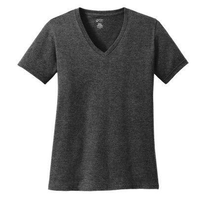 Custom Port & Company Full Color Women's Core Cotton V-Neck Tee - Dark heather gray