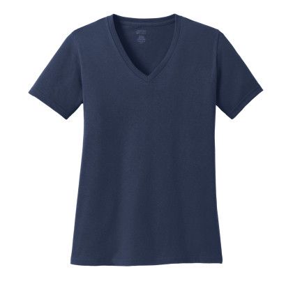 Custom Port & Company Full Color Women's Core Cotton V-Neck Tee - Navy