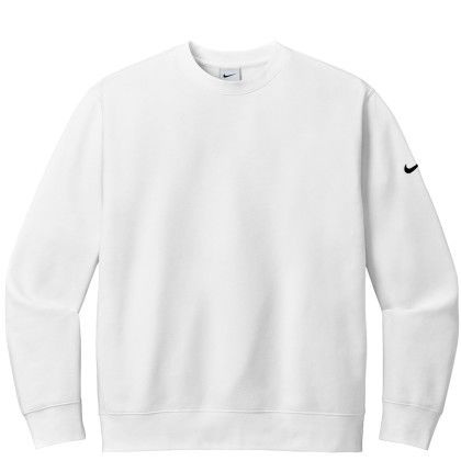 Custom Nike Full Color Club Fleece Sleeve Swoosh Crew - White Front View Custom Nike Full Color Club Fleece Sleeve Swoosh Crew - White Front View