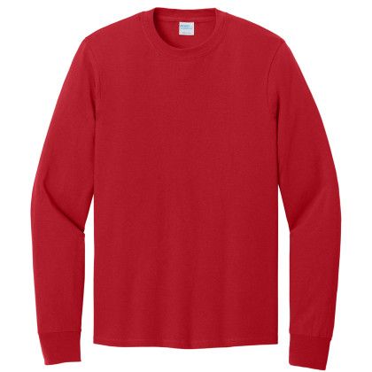 Custom Port & Company Long Sleeve Color Cotton T-Shirt - Red Custom Port & Company Long Sleeve Color Cotton T-Shirt - Red