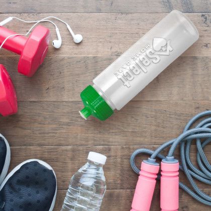 Custom 24 oz Debossed Grip Bottle - Green - Lifestyle View Custom 24 oz Debossed Grip Bottle - Green - Lifestyle View