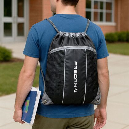 Custom Leader Drawstring Bag - Black - Lifestyle View Custom Leader Drawstring Bag - Black - Lifestyle View
