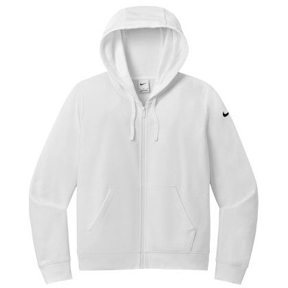 Custom Nike Full Color Women's Club Fleece Sleeve Swoosh Full-Zip Hoodie - White Front View Custom Nike Full Color Women's Club Fleece Sleeve Swoosh Full-Zip Hoodie - White Front View