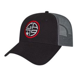Custom X-tra Value Trucker Mesh Back Cap - Genuine Leather Applique - Black/Black Side View