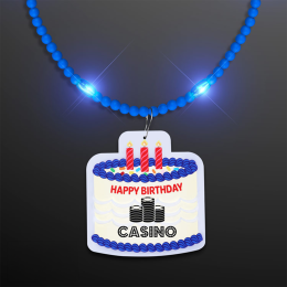 Custom Steady LED Blue Beads with Cake Medallion, No-Flash Necklace