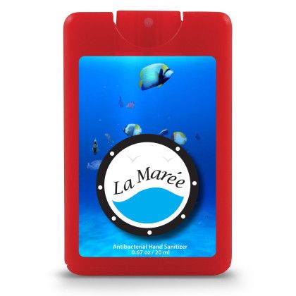 Custom Credit Card Style Antibacterial Hand Sanitizer Spray - Translucent Red Front View