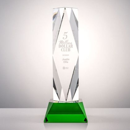 Custom 12" President Optical Crystal Award on Base - Green Custom 12" President Optical Crystal Award on Base - Green