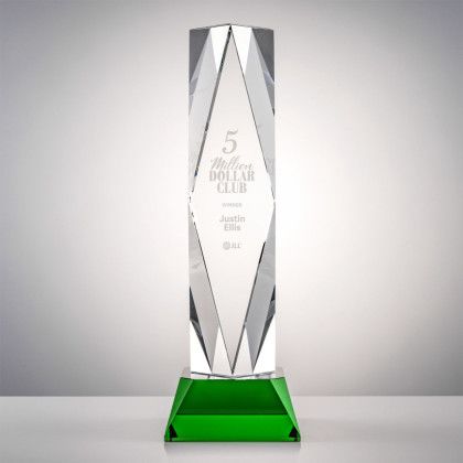 Custom 14" President Optical Crystal Award on Base - Green Custom 14" President Optical Crystal Award on Base - Green