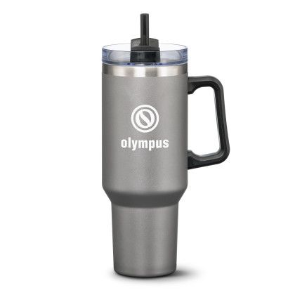 Custom Compeer Handle Travel Mug with Straw 40 oz - Grey Custom Compeer Handle Travel Mug with Straw 40 oz - Grey