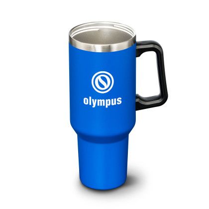 Custom Compeer Handle Travel Mug with Straw 40 oz - Royal Blue - Open View