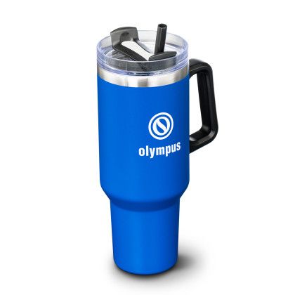 Custom Compeer Handle Travel Mug with Straw 40 oz - Royal Blue - Side View