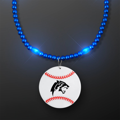Custom Blue LED Bead Necklace with Baseball Medallion