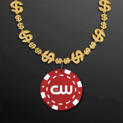 Custom Gold Money Beads with Red Poker Chip Medallion (NO-Light) Custom Gold Money Beads with Red Poker Chip Medallion (NO-Light)
